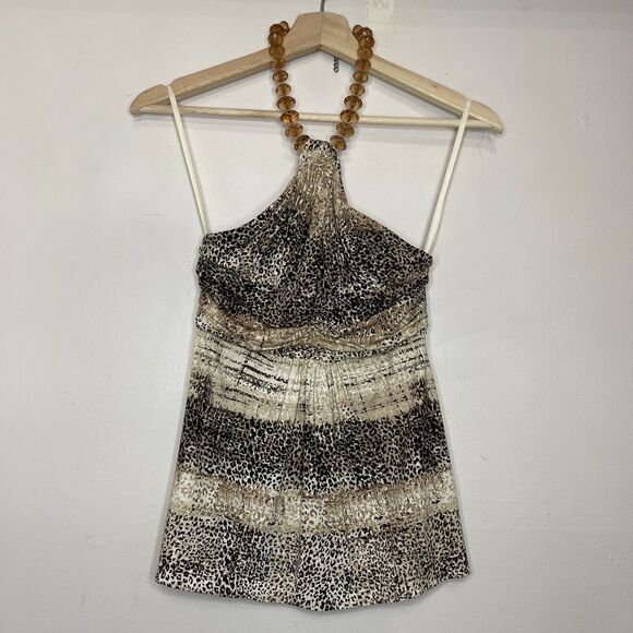SKY BoHo CHIC Leopard Print Beaded Accent Key Home Halter Tank Top Y2K Small - Picture 1 of 9